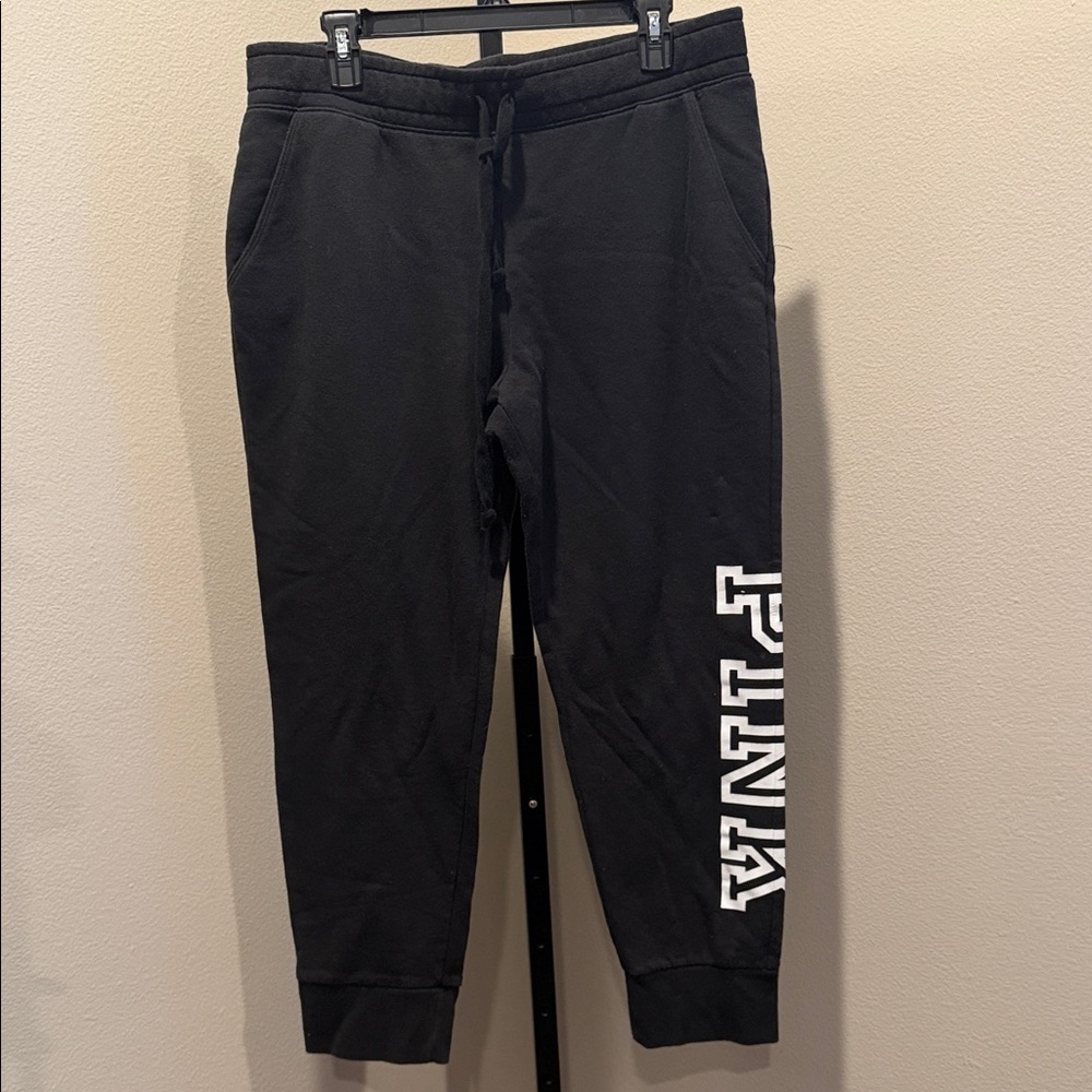PINK Victoria's Secret Black Joggers with White Logo